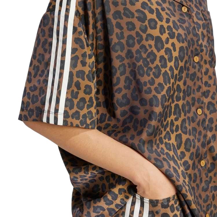 adidas Оригинальная классическая спортивная серия Удобное поло Свободная полосатая рубашка с леопардовым принтом с коротким рукавом Женские рубашки Многослойный бронзовый KA2678