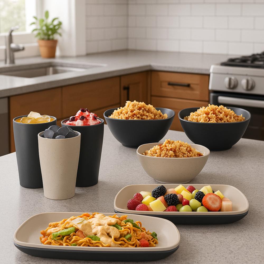 16pcs/Set Reusable Plastic Dinnerware Set Square Dinner Plate Set Tableware Suit Party