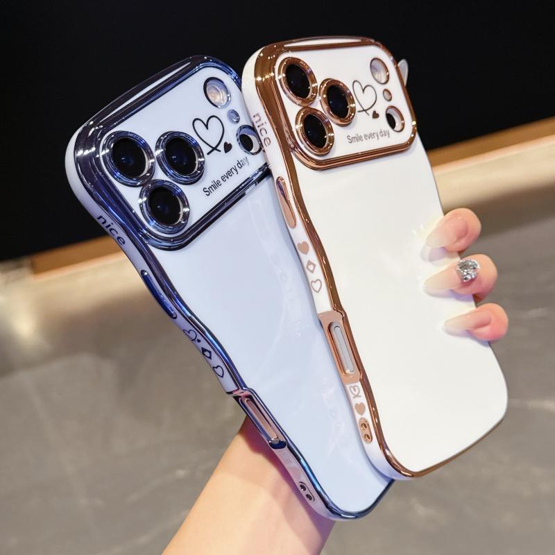 Electroplating Love Design Phone Case for iPhone 17 pro Max 17 Air 16 15 14 plus 13 12 11 pro Max with Lens Shockproof Bumper