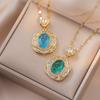 Luxurious Imitation Emerald Gemstone Pendant Necklace for Women 2024 New Stainless Steel Chain Jewelry Party Accessories