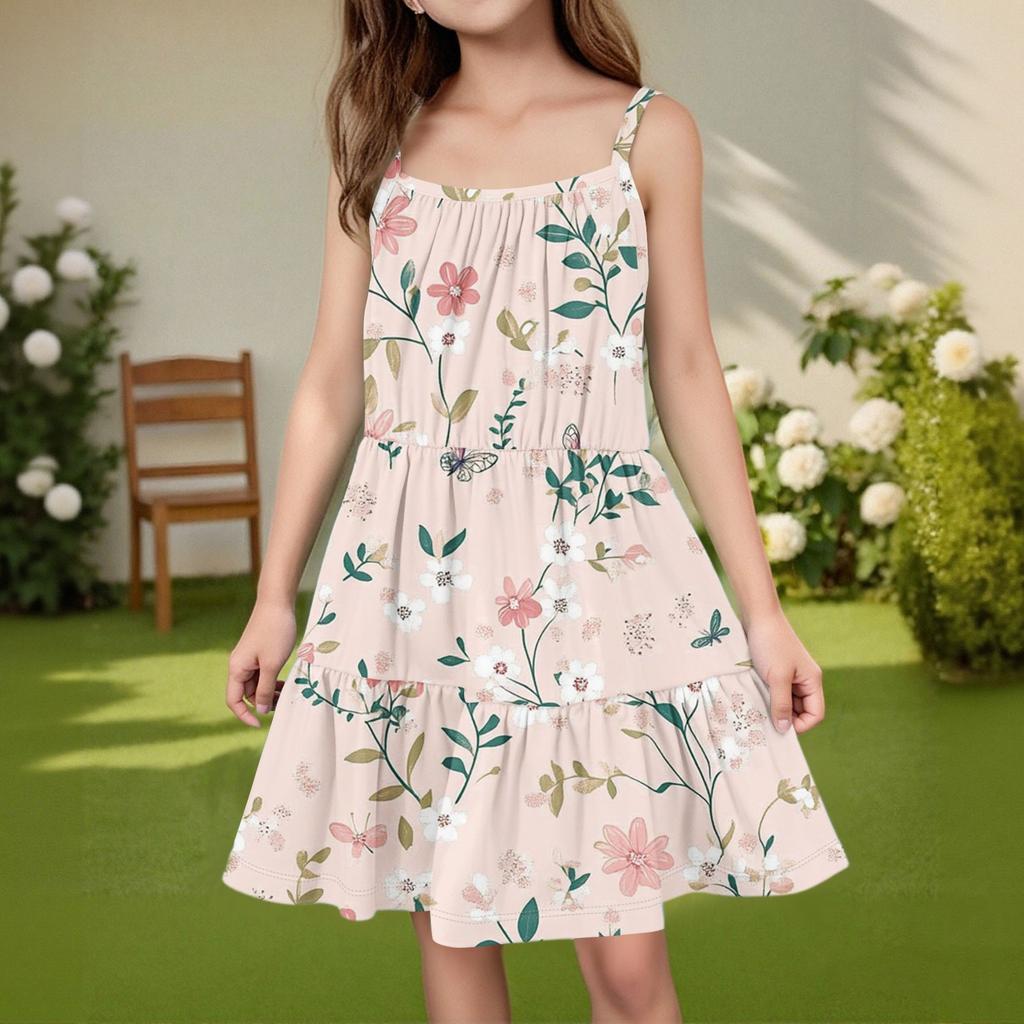 Детское летнее повседневное модное платье без рукавов с круглым вырезом