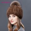SOMALER Real Mink Fur Hat Female High Quality Thick Warm Winter Hats For Women Fashion Luxury Fur Pompom Beanies