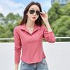 Autumn Ladies Solid Colour Lapel Long Sleeve T-Shirt