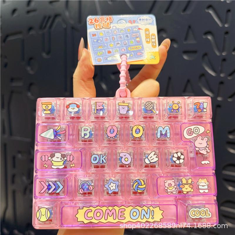 Funny 26 Grid Keyboard Keycap Clicker Keychain Fidget Push Squeeze Stress Anxiety Relief Decompression Sensory Bag Charm Gift