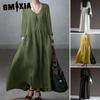 Cotton Casual Women Dress V Neck Long Sleeve Casual Dresses