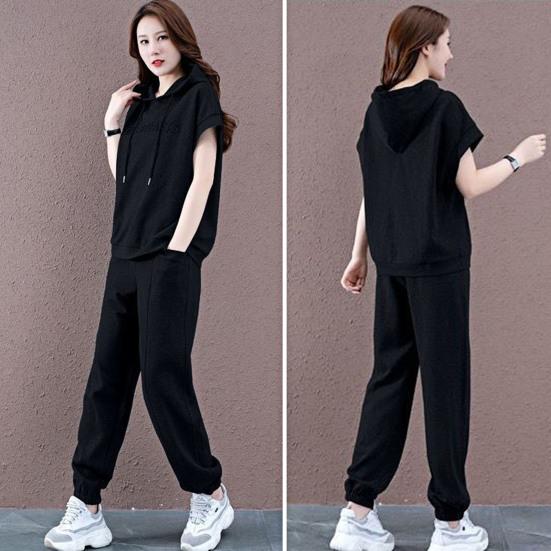 2 шт./компл. женские брюки с капюшоном, повседневный комплект с эластичной резинкой на талии, сплошной цвет, с капюшоном на шнурке, спортивные свободные карманы, верхние брюки больших размеров, костюм женской одежды