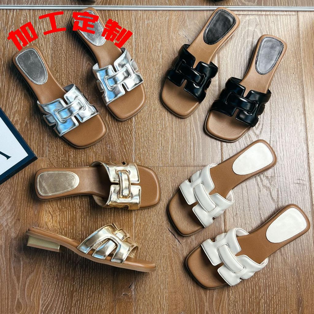 Индивидуализированные плетеные шлепанцы с открытым носком и квадратным носком, женская уличная обувь 2025, ленивая универсальная уличная обувь, пляжные сандалии для женщин