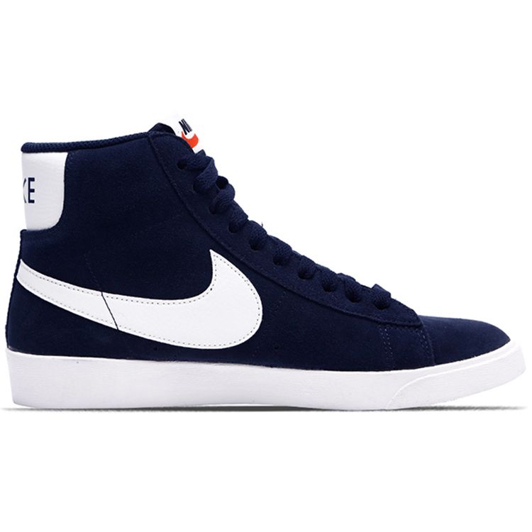 Nike Блейзер Винтаж Замша Нескользящие Легкие Полувысокие Кеды для Скейтборда Женские Кроссовки Темно-синий Белый AV9376-400