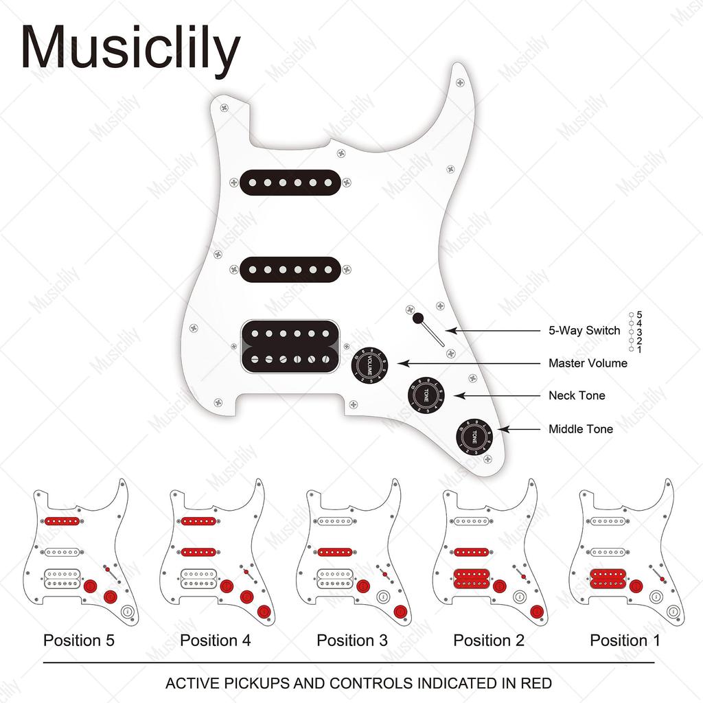 Musiclily Basic 11 Hole Strat Pick Guard с набором звукоснимателей SSH Alnico 5 для гитары Fender ST Stratocaster Electric Black 3P Pre-Wired,