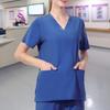 Униформа для операционной с V-образным вырезом и короткими рукавами, топы с карманами, больничные рабочие топы с боковым разрезом, топы для медсестры, стоматологической хирургии, спецодежда