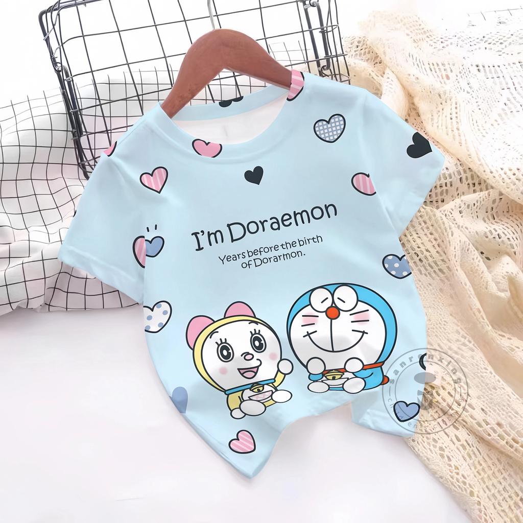 Fashions Girl T-Shirt 3D Print Cute Doraemon T Shirts Casual Crew Neck Boys' And Girls' Clothing T-Shirts For Children