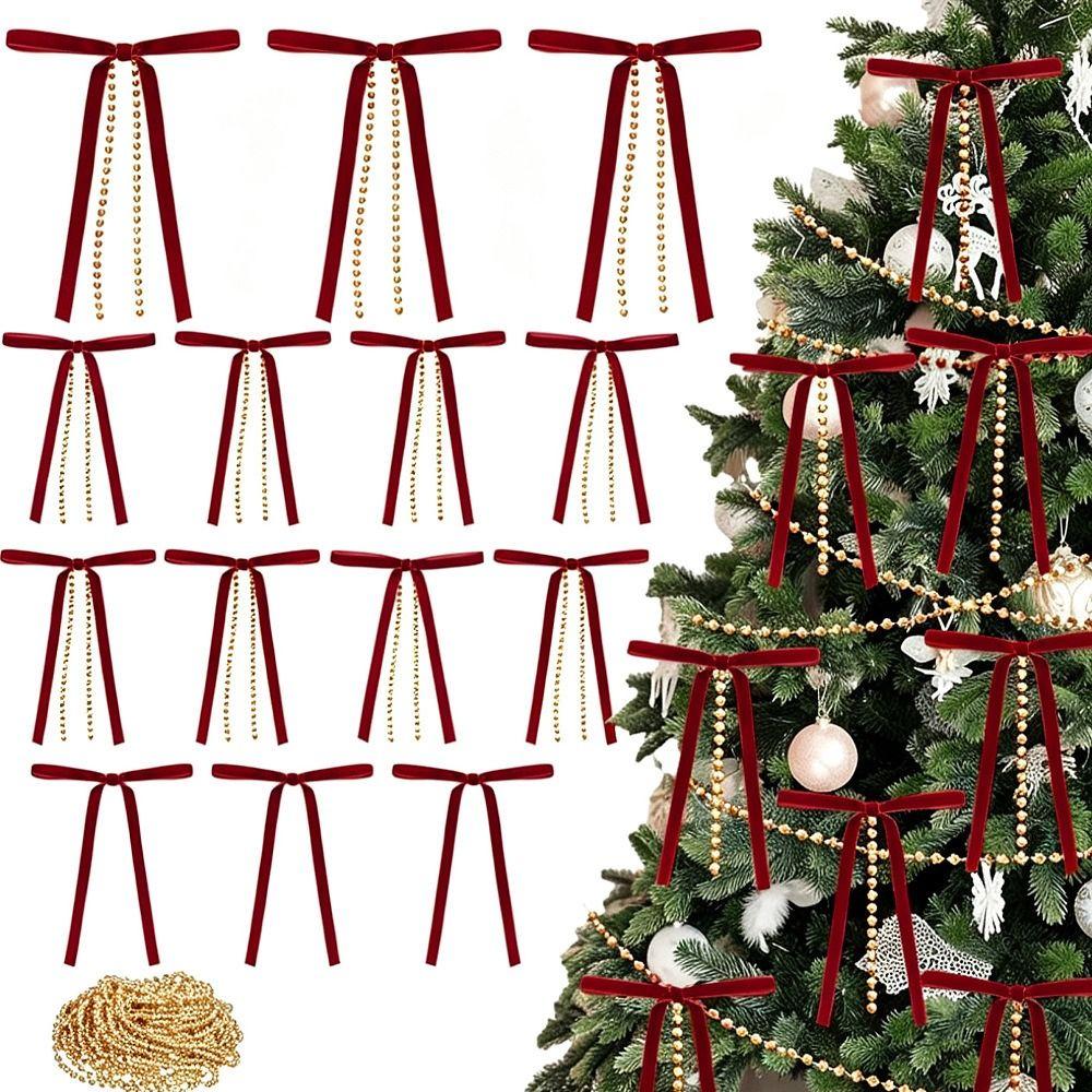 10Pcs Velvet Ribbon Christmas Ribbon Bow Vintage Rustic Holiday Hanging Ornament Home Decoration