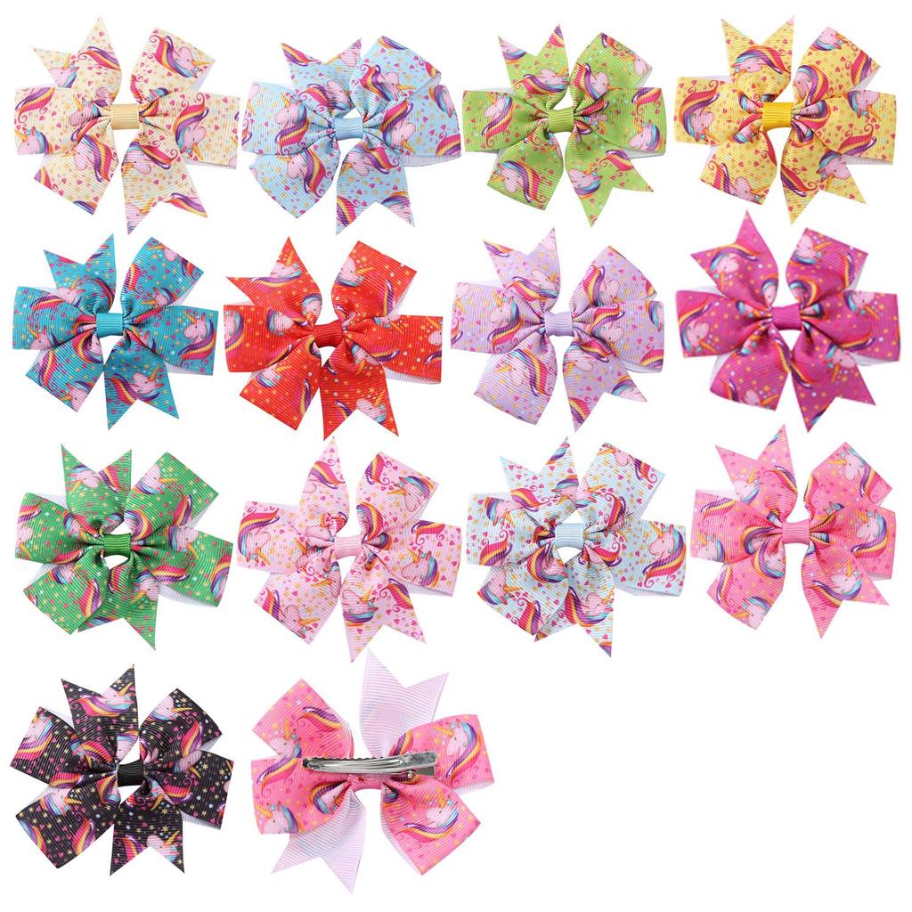 A313 Лента гросгрейн «Единорог» Заколка для волос с бантом «шесть ушей» для детей – Рождественская коллекция