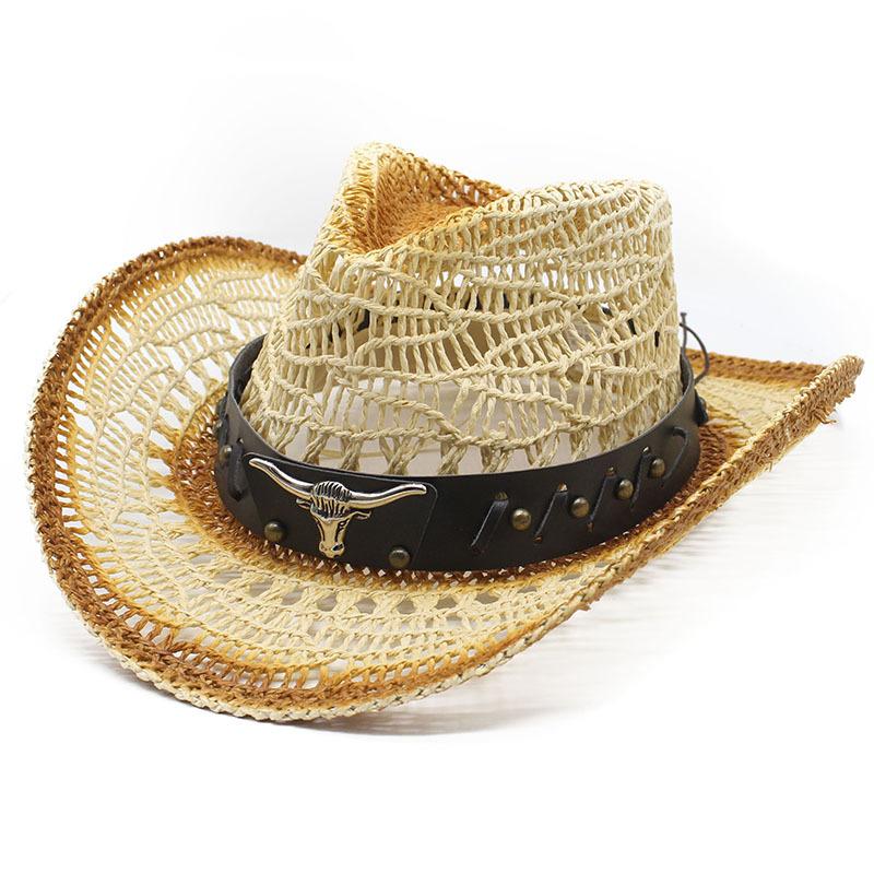 Окрашенная ковбойская шляпа Маран Полая соломенная шляпа Уличная праздничная шляпа от солнца Взбитая шляпа от солнца