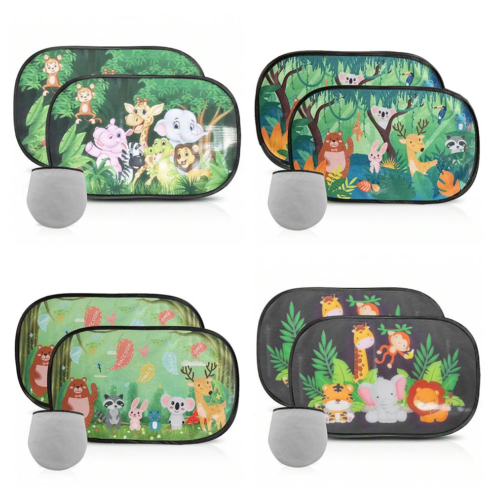2Pcs Car Side Window SunShade Windscreen Roof Window Cartoon For Children Adults Adsorption SunShade Sunvisor with Storage Bag