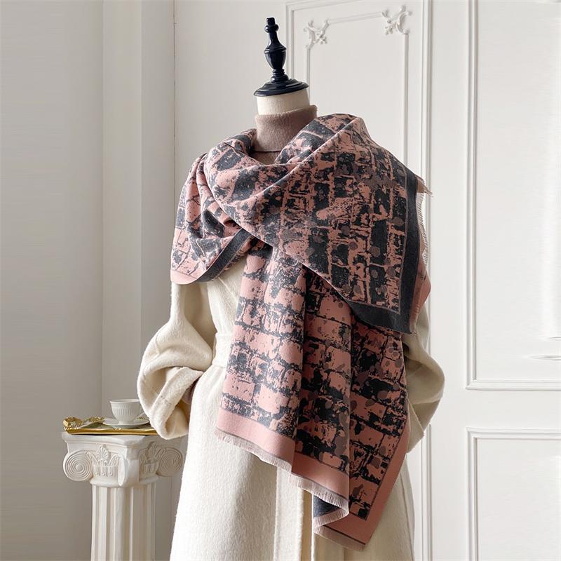 Winter Cashmere Scarf for Women Luxury Warm Shawl Geometric Print Windproof Cape Pashmina Handerchief Designer Female Scarf