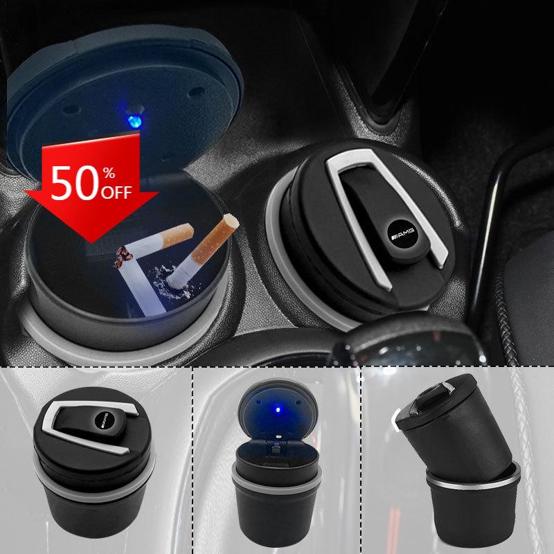 MTT5 Car Ashtrays Portable Car Auto LED Light Cigarette Cigar Ash Cylinder Stickers For Mercedes Benz C300 C250 C350 C Class W203