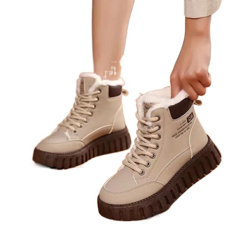 Весенне-осенние новые изысканные женские ботинки Модный тренд Универсальные теплые повседневные спортивные ботинки Зимние плюшевые толстые сноубутсы