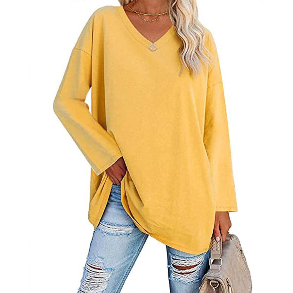 Spring and Autumn Ladies Blouse Long Sleeve Multicolor Loose Drop Shoulder Sleeve V-neck Solid Color Female Tops