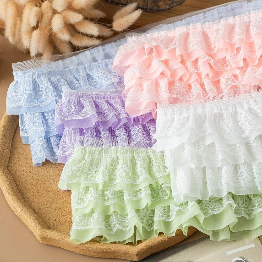 White Black Embroidered Ruffle Trim 13CM Wide Lace Fabric Triming New Clothing Sewing DIY