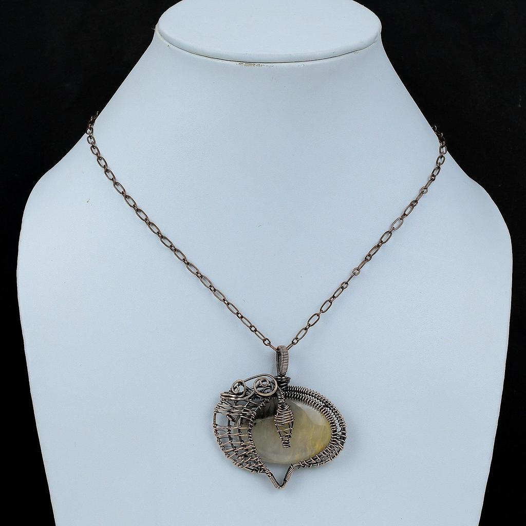 Подвеска из агата с перьями, обернутая медной проволокой, ювелирные изделия из драгоценного камня с перьями, дизайнерская подвеска ручной работы, обернутая медной проволокой, подарок для мамы