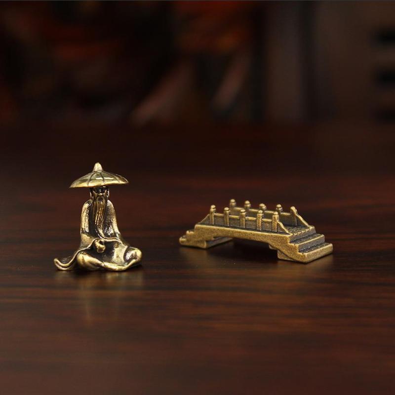 Brass Fishing Old Man Small Statue Desktop Ornaments Retro Fisherman Mini Figurines Models Home Decorations Crafts Accessories