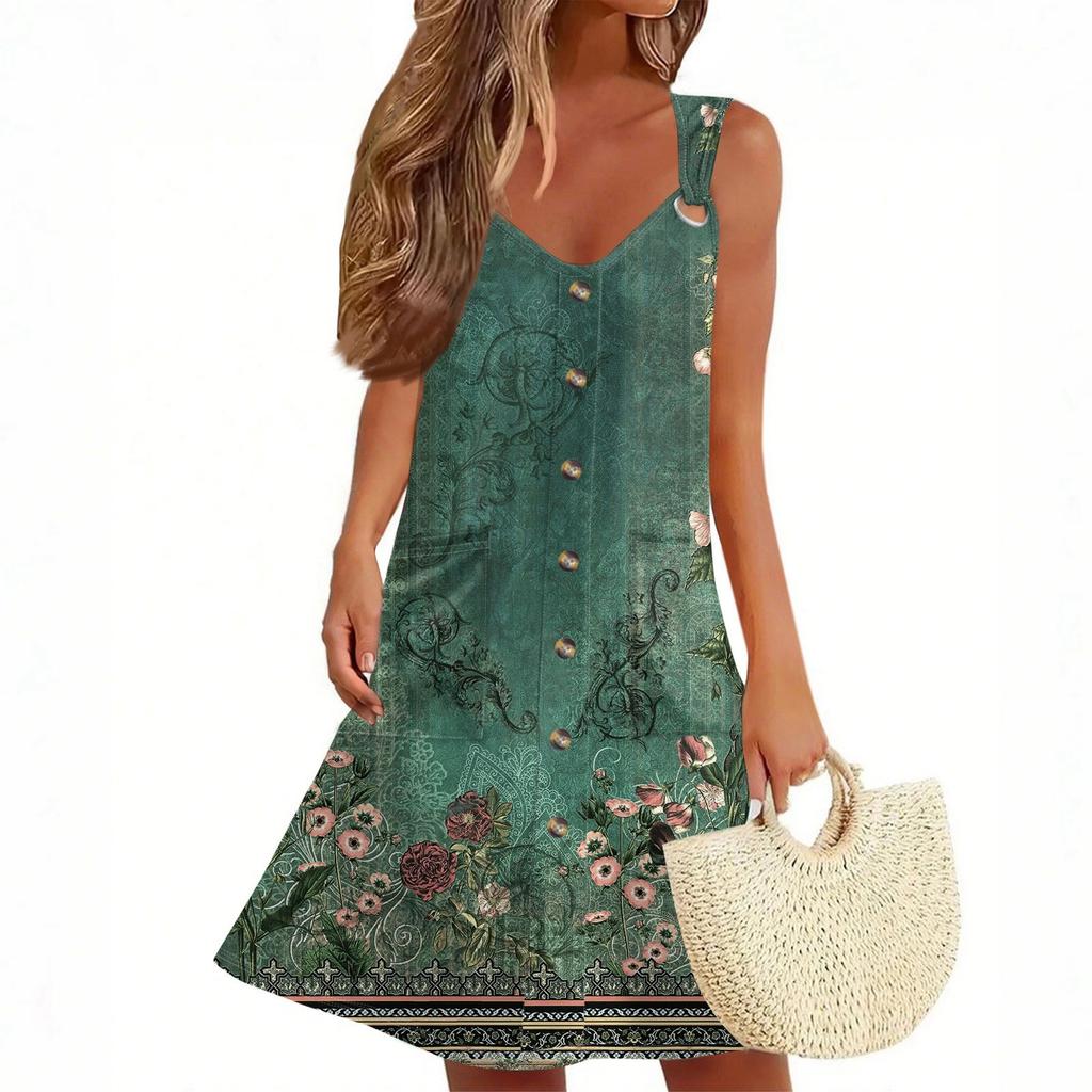 Женское летнее платье с карманом без рукавов сарафан с цветочным принтом