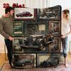 Vintage Car Art Rug 2D Flat Pattern Flannel Blanket, High quality All Seasons, Home Decor, Warmth and Comfort, Perfect for Christmas Gifts.