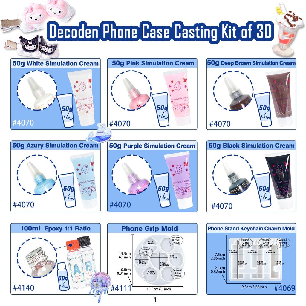 FUNSHOWCASE Deco Whip Set, DIY Parts, Deco Cream, Oshikatsu, Handmade Materials, 36-Piece Kit, Creamy Whip