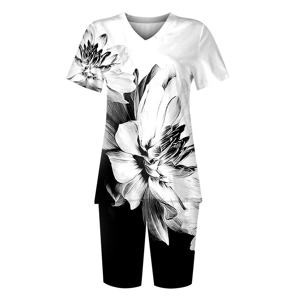 Женская одежда для дома, комплект из двух предметов для женщин, летняя футболка с v-образным вырезом, топы, шорты, спортивный спортивный костюм для тренировок