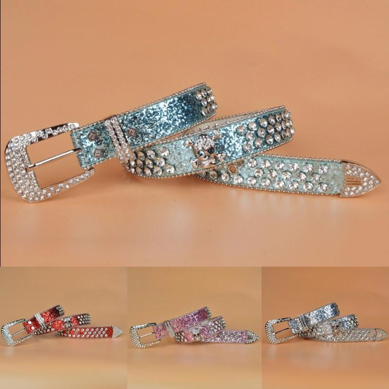 Стимпанк Ремень со стразами Женский Пояс на талию Западный Ковбойский Ремень из ПУ кожи с черепами и заклепками для Девочки-подростка Женский Мужской