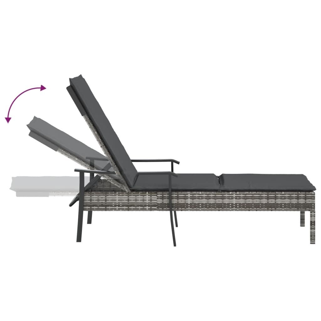 Grey Poly Rattan Sun Lounger with Cushion