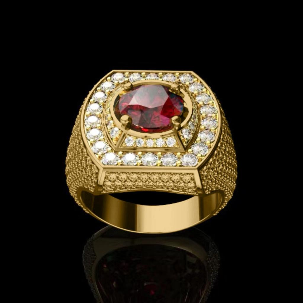 Роскошные украшения Новое мужское кольцо, Позолоченное рубиновое мужское кольцо