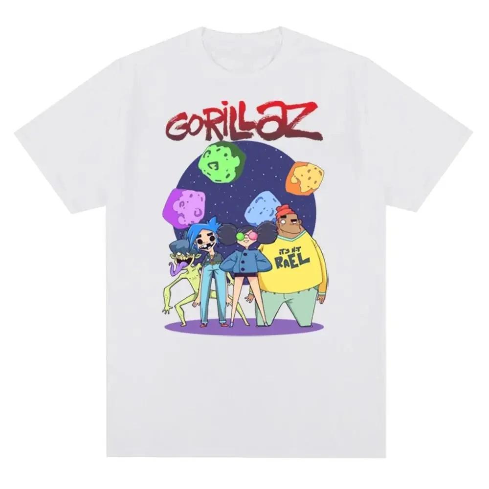 Уличная мода Повседневная Музыкальная группа Gorillazs Панк-рок Модная футболка с принтом 90-е Ретро Короткий рукав Большой размер Футболка Унисекс футболка топ