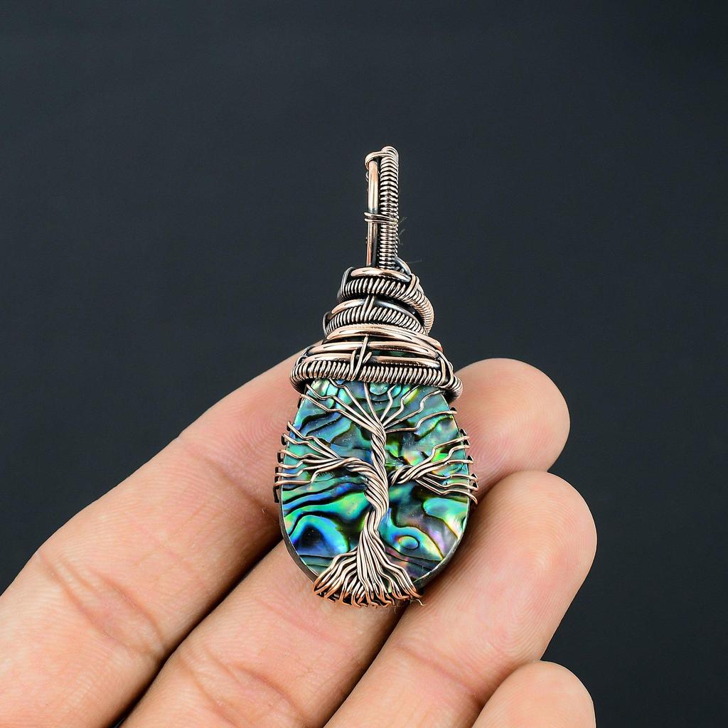 Abalone Shell Gemstone Handmade Pure Copper Wire Wrap Amazing Jewelry Pendant