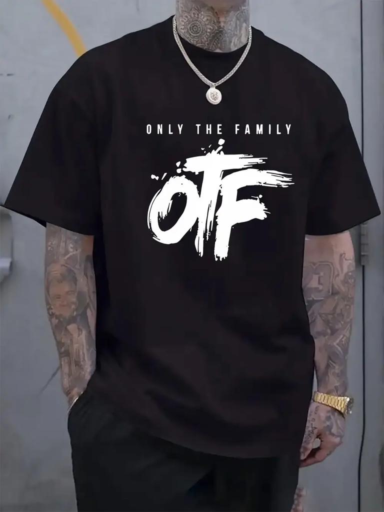 "Only The Family" Graphic Tee - Casual Crew Neck Short Sleeve T-shirt with "OFF" Design