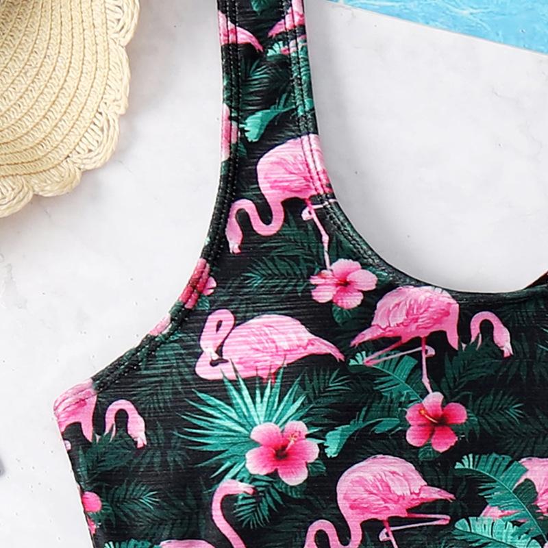 Модный комплект из 2 предметов для девочек-подростков, комплект купальников бикини, майка с принтом фламинго и трусы, купальник, детский купальный костюм танкини