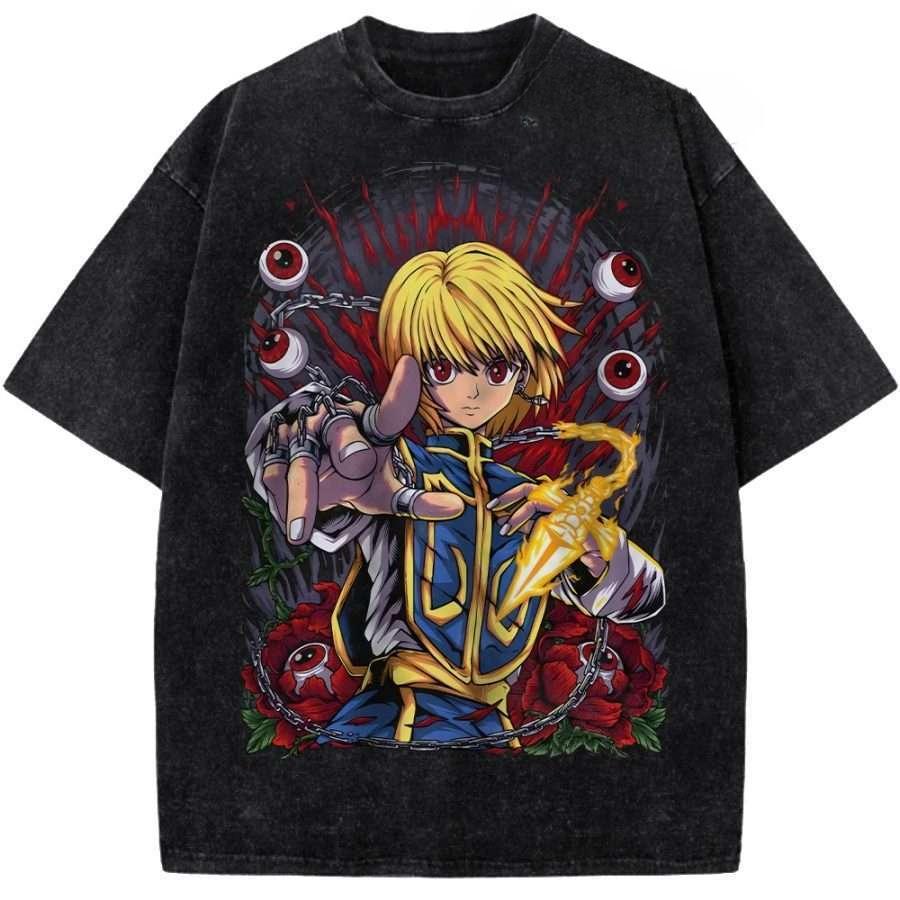 Аниме Hunter x Hunter Курапика Графическая Футболка Мужская С Коротким Рукавом Одежда Повседневная Хлопковая Футболка Ретро Стирка Футболки Харадзюку Топы