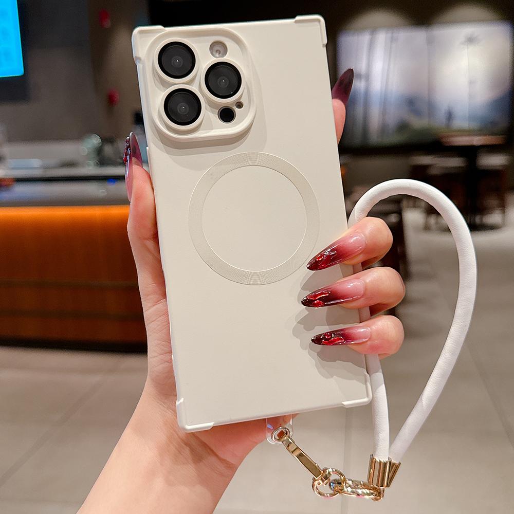 Для чехла Magsafe Кожаный ручной ремешок Шнурок для iPhone 16 15 14 13 Pro Max Магнитная беспроводная зарядка Ударопрочная мягкая накладка