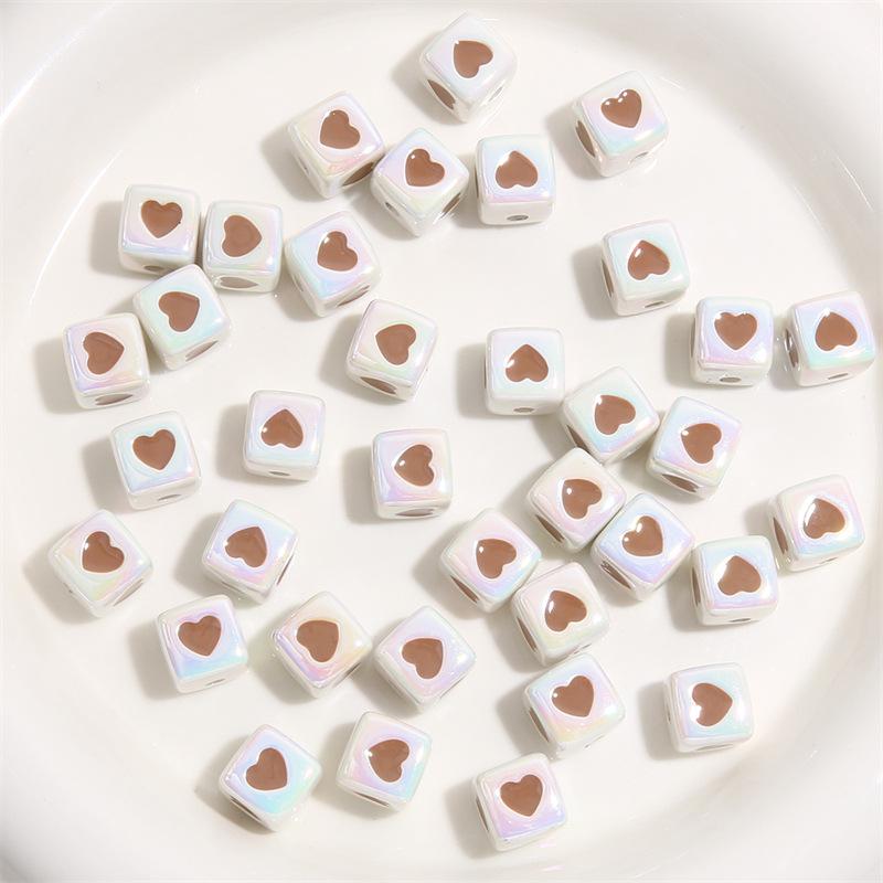 12mm Color-Plated 3D Heart Square Beads for DIY Hairpins & Bracelets