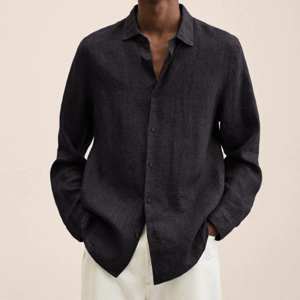 2026 Spring/Summer Long-Sleeved V-Neck Loose Button-Up Shirt for Men