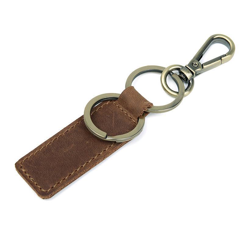 Handmade Genuine Leather Vintage Cowhide Bronze Car Keychain - Creative Small Gift