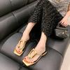 Fashion Women's Shoes 2024 Hot Sale Thong Sandals Women's Slippers Fashion Metal Decoration Modem Slippers New Square Toe Flat Slippers