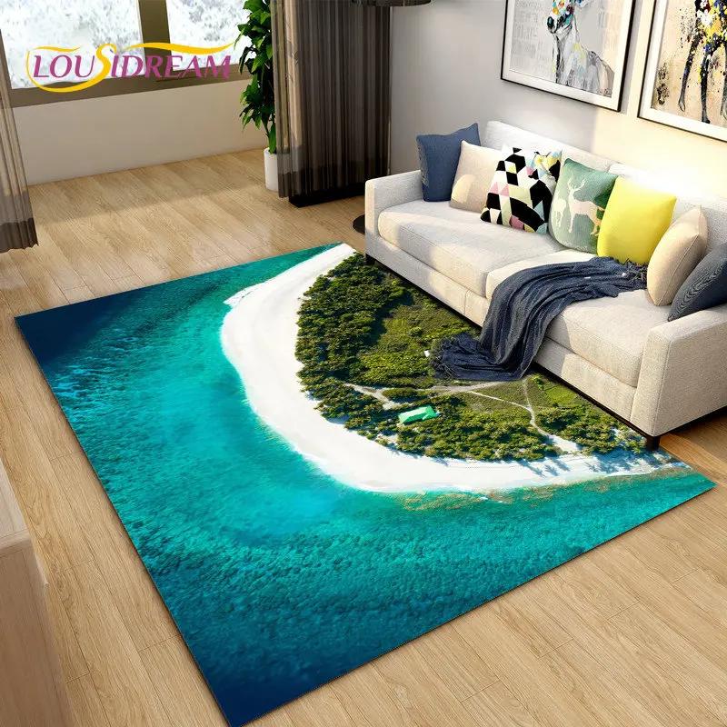 3D коврик с океаном, морской водой, пляжем, водным пейзажем, коврик для гостиной, спальни, дивана, коврик для двери, детский нескользящий напольный коврик