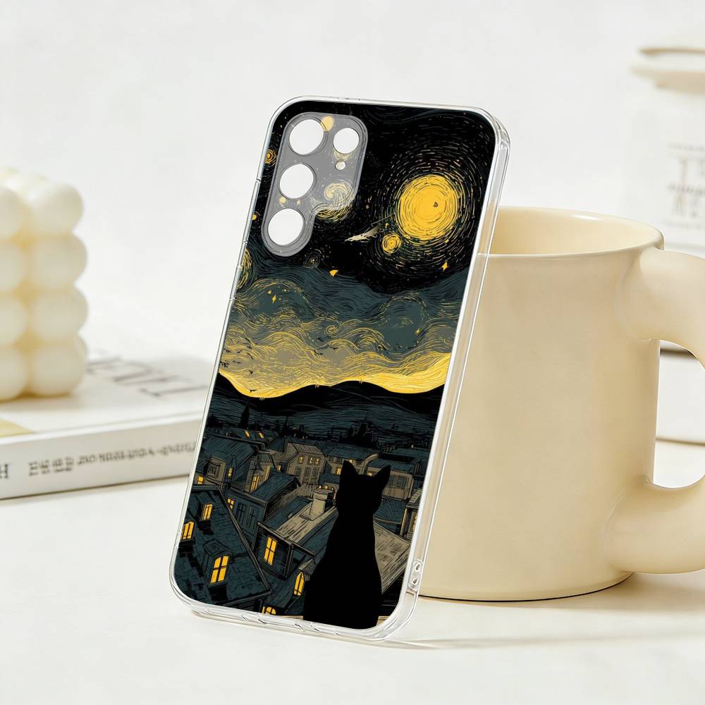 Art Oil Painting Cat Phone Case For Samsung S26, S25,S24,S21,S22,S23,S30,Ultra,Plus,5G,Transparent Cover
