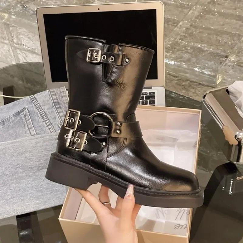 Coarse Heeled Female British Style Retro Square Toe Short Boots with Sleeves Western Cowboy Boots Knight Boots