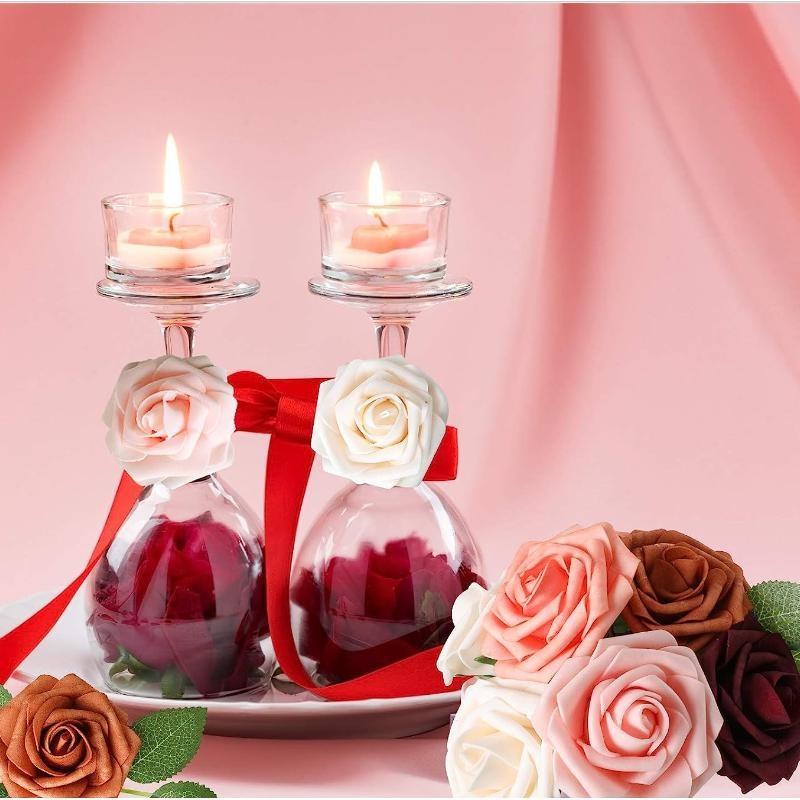 Искусственные цветы, 25/50 шт., искусственные розы, белые свадебные украшения для свадебного душа, композиции для вечеринок, украшения для столов(10 роз+5 листьев/25 роз+5 листьев)