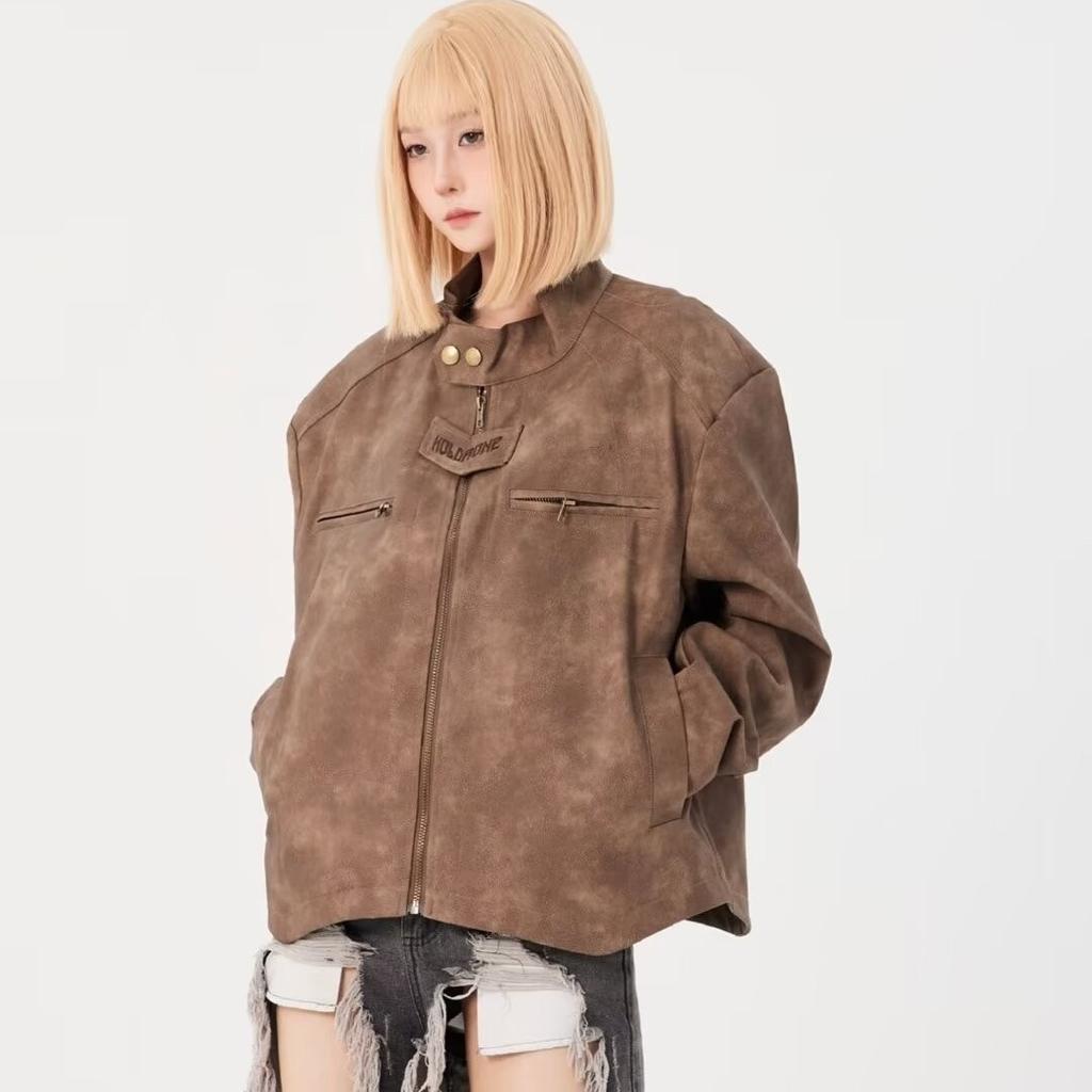 Короткая мотоциклетная куртка унисекс, пальто из искусственной кожи, осенний винтажный повседневный кардиган, верхняя одежда в корейском стиле