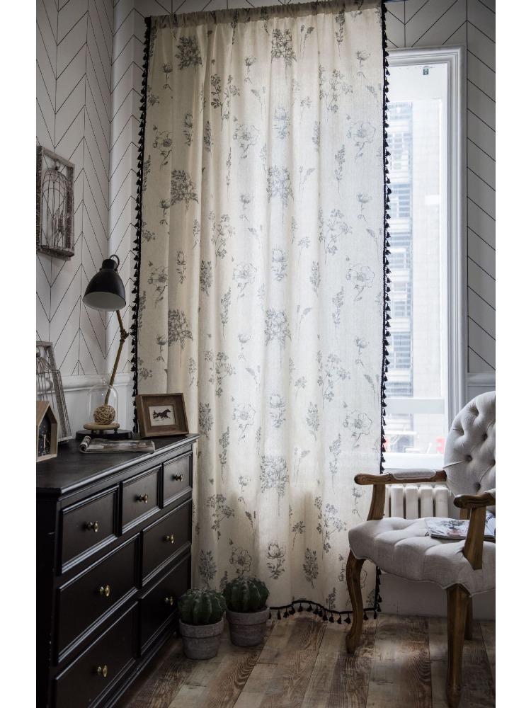 Шторы Серые шторы с цветочным принтом Черные шторы в пасторальном стиле для кухни Шторы для эркера для гостиной, спальни, столовой или кухни, бара