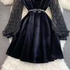 Осенне-зимняя французская ретро-темпераментная бархатная юбка с квадратным воротником и марлевыми рукавами, тонкая бархатная юбка с талией